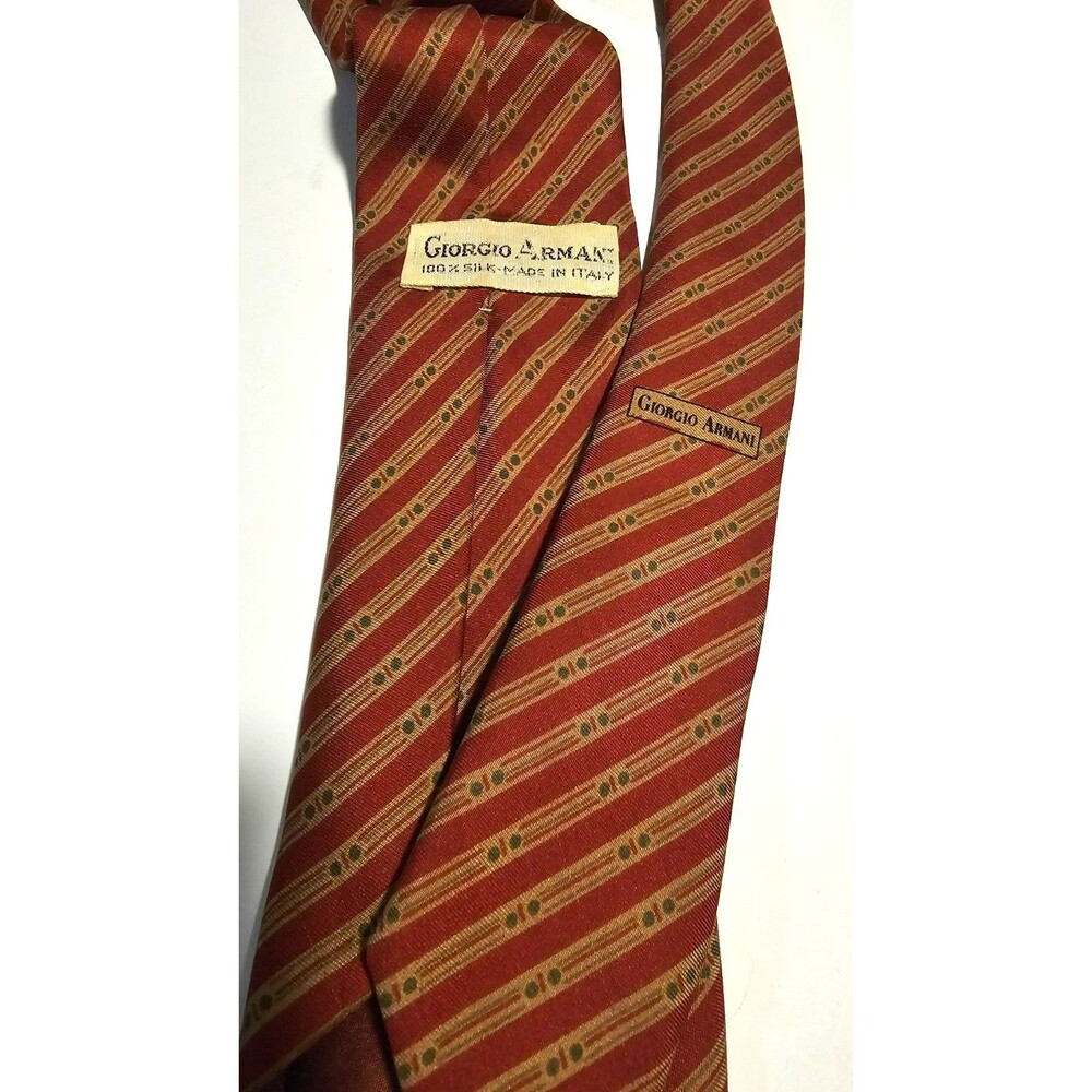 Giorgio Armani Silk Tie Red Gold Stripe Made in Italy Classic 3” Designer